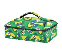 Kcldeci Brazilian Flags Soccer Balls Green Insulated Thermal Food Carrier Insulated Casserole Carrier for Hot or Cold Food, Insulated Tote Bag for Potluck Cookouts Parties Picnic,Lasagna Lugger