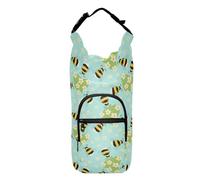 Kcldeci Bumble Bee Daisy Print Insulated Water Bottle Carrier Bag, Sling Bag Sleeve Pouch Holder with Strap for Travelling, Hiking, Camping