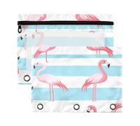 Kcldeci Cartoon Flamingo Pattern Pencil Pouch for 3 Ring Binder,Pencil Pouches with Zipper Storage Bag, Clear Pen Case Office Stationery School Organizer