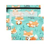 Kcldeci Cartoon Foxes Pencil Pouch for 3 Ring Binder,Pencil Pouches with Zipper Storage Bag, Clear Pen Case Office Stationery School Organizer