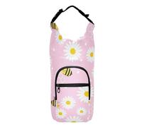 Kcldeci Cartoon Honey Bees Daisy Insulated Water Bottle Carrier Bag, Sling Bag Sleeve Pouch Holder with Strap for Travelling, Hiking, Camping