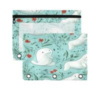 Kcldeci Cartoon Manatees Floral Pencil Pouch for 3 Ring Binder,Pencil Pouches with Zipper Pencil Bag, Clear Pencil Case Office Stationery School Organizer