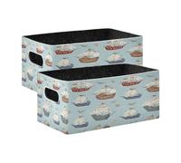 Kcldeci Cartoon Pirate Ships 2 Pack Storage Baskets for Organizing,Sturdy Foldable Storage Bins Organizer for Shelves Closet Nursery