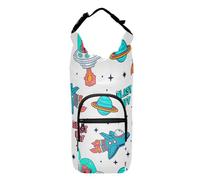 Kcldeci Cartoon Space Rockets Planets Water Bottle Bag Holder Carrier Insulated Crossbody Sling Bag Case Sleeve with Strap and Pockets for Men Women