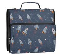 Kcldeci Cartoon Twilight Rockets 3 Ring 2 Inch Zipper Binder,500 Sheet Organizer Binder Bag with Shoulder Strap Expanding Files for School and Office