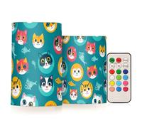 Kcldeci Cat Faces and Fish Bones Flameless Candles Battery Operated with Remote Timer LED Pillar Candle for Home Fireplace Bedroom Living Room Party, Set of 2