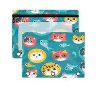Kcldeci Cat Faces and Fish Bones Pencil Pouch for 3 Ring Binder,Pencil Pouches with Zipper Pencil Bag, Clear Pencil Case Office Stationery School Organizer