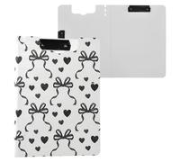 Kcldeci Clipboard Folder,Black Ribbon Bows Heart A4 Foldable Clipboards File Folder Flip Writing Pad for Memo Form Document & School Office Work