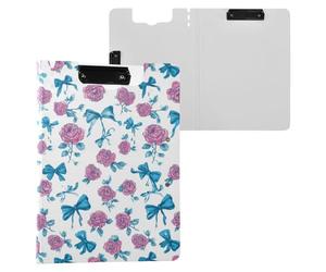 Kcldeci Clipboard Folder,Bows Pink Roses1 A4 Foldable Clipboards File Folder Flip Writing Pad for Memo Form Document & School Office Work