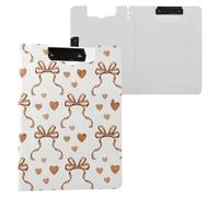 Kcldeci Clipboard Folder,Brown Ribbon Bows Heart A4 Foldable Clipboards File Folder Flip Writing Pad for Memo Form Document & School Office Work