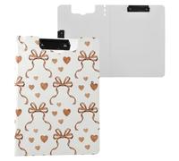 Kcldeci Clipboard Folder,Brown Ribbon Bows Heart A4 Foldable Clipboards File Folder Flip Writing Pad for Memo Form Document & School Office Work