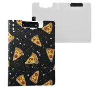 Kcldeci Clipboard Folder,Cartoon Pizza Black A4 Foldable Clipboards File Folder Flip Writing Pad for Memo Form Document & School Office Work