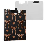 Kcldeci Clipboard Folder,Heart Ribbon Bows Brown A4 Foldable Clipboards File Folder Flip Writing Pad for Memo Form Document & School Office Work