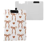 Kcldeci Clipboard Folder,Heart Ribbon Bows Brown A4 Foldable Clipboards File Folder Flip Writing Pad for Memo Form Document & School Office Work