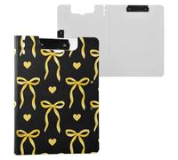 Kcldeci Clipboard Folder,Heart Ribbon Bows Yellow A4 Foldable Clipboards File Folder Flip Writing Pad for Memo Form Document & School Office Work