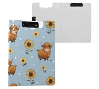 Kcldeci Clipboard Folder,Highland Cow Sunflower A4 Foldable Clipboards File Folder Flip Writing Pad for Memo Form Document & School Office Work