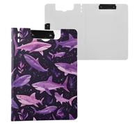 Kcldeci Clipboard Folder,Sharks Fish on Purple1 A4 Foldable Clipboards File Folder Flip Writing Pad for Memo Form Document & School Office Work