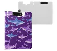 Kcldeci Clipboard Folder,Sharks Fish on Purple2 A4 Foldable Clipboards File Folder Flip Writing Pad for Memo Form Document & School Office Work