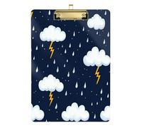 Kcldeci Clouds with Yellow Lightning Bolts Acrylic Clipboard A4 Size Clipboards for Classroom Nursing Clip Board Hardboard for Office Supplies, School Gold 12x9in