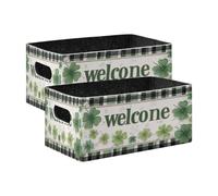 Kcldeci Clovers and A Plaid Welcome 2 Pack Storage Baskets for Organizing,Sturdy Foldable Storage Bins Organizer for Shelves Closet Nursery