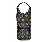 Kcldeci Colorful Doodle Paw Print Insulated Water Bottle Carrier Bag, Sling Bag Sleeve Pouch Holder with Strap for Travelling, Hiking, Camping