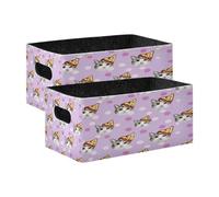 Kcldeci Cute Cat Face with Pizza 2 Pack Storage Baskets for Organizing,Sturdy Foldable Storage Bins Organizer for Shelves Closet Nursery