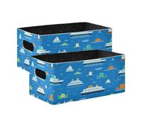 Kcldeci Cute Cruise Ships Sea Octopus 2 Pack Storage Baskets for Organizing,Sturdy Foldable Storage Bins Organizer for Shelves Closet Nursery