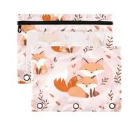 Kcldeci Cute Foxes Pencil Pouch for 3 Ring Binder,Pencil Pouches with Zipper Storage Bag, Clear Pen Case Office Stationery School Organizer