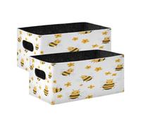 Kcldeci Cute Happy Bees 2 Pack Storage Baskets for Organizing,Sturdy Foldable Storage Bins Organizer for Shelves Closet Nursery