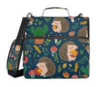 Kcldeci Cute Hedgehogs Green Cacti 3 Ring 1.5 Inch Zipper Binder,500 Sheet Organizer Binder Bag with Shoulder Strap Expanding Files for School and Office