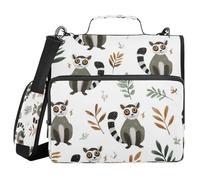 Kcldeci Cute Lemur Leave 3 Ring 1.5 Inch Zipper Binder,500 Sheet Organizer Binder Bag with Shoulder Strap Expanding Files for School and Office