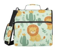 Kcldeci Cute Lions and Cacti 3 Ring 1.5 Inch Zipper Binder,500 Sheet Organizer Binder Bag with Shoulder Strap Expanding Files for School and Office