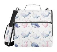 Kcldeci Cute Narwhals 3 Ring 1.5 Inch Zipper Binder,500 Sheet Organizer Binder Bag with Shoulder Strap Expanding Files for School and Office