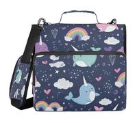 Kcldeci Cute Narwhals Rainbows and Stars 3 Ring 1.5 Inch Zipper Binder,500 Sheet Organizer Binder Bag with Shoulder Strap Expanding Files for School and Office