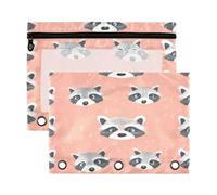 Kcldeci Cute Raccoons Pink Pencil Pouch for 3 Ring Binder,Pencil Pouches with Zipper Pencil Bag, Clear Pencil Case Office Stationery School Organizer