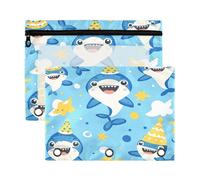 Kcldeci Cute Shark Birthday Pencil Pouch for 3 Ring Binder,Pencil Pouches with Zipper Storage Bag, Clear Pen Case Office Stationery School Organizer