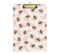 Kcldeci Cute Summer Honey Bees Acrylic Clipboards Standard Letter A4 Size Clipboards for Classroom, Teacher Women Clip Board Office School Supplies Gold 12x9in