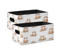Kcldeci Cute Tabby Cat Do Yoga 2 Pack Storage Baskets for Organizing,Sturdy Foldable Storage Bins Organizer for Shelves Closet Nursery