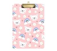 Kcldeci Cute White Polar Bear Acrylic Clipboards Standard Letter A4 Size Clipboards for Classroom, Teacher Women Clip Board Office School Supplies Gold 12x9in
