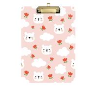 Kcldeci Cute White Polar Bear Pink Acrylic Clipboards Standard Letter A4 Size Clipboards for Classroom, Teacher Women Clip Board Office School Supplies Gold 12x9in