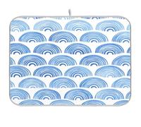Kcldeci Dish Drying Mat for Kitchen Counter,Blue Rainbows on White Absorbent Dish Drainer Dish Drying Pad for Countertops,Sinks,Draining Racks 16x18in
