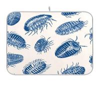 Kcldeci Dish Drying Mat for Kitchen Counter, Blue Trilobites Absorbent Dish Drainer Dish Drying Pad for Countertops,Sinks,Draining Racks 18x24in