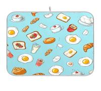 Kcldeci Dish Drying Mat for Kitchen Counter, Cartoon Little Breakfast Absorbent Dish Drainer Dish Drying Pad for Countertops,Sinks,Draining Racks 18x24in