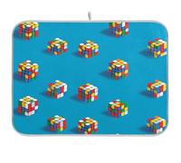 Kcldeci Dish Drying Mat for Kitchen Counter,Colorful Rubik's Cube Absorbent Dish Drainer Dish Drying Pad for Countertops,Sinks,Draining Racks 16x18in