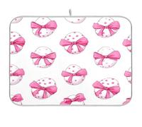 Kcldeci Dish Drying Mat for Kitchen Counter,Eggs Pink Ribbon Bows Absorbent Dish Drainer Dish Drying Pad for Countertops,Sinks,Draining Racks 16x18in