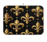 Kcldeci Dish Drying Mat for Kitchen Counter,Golden Fleur-de-lis Absorbent Dish Drainer Dish Drying Pad for Countertops,Sinks,Draining Racks 16x18in
