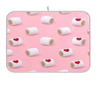 Kcldeci Dish Drying Mat for Kitchen Counter, Hay Bales Red Heart Absorbent Dish Drainer Dish Drying Pad for Countertops,Sinks,Draining Racks 18x24in
