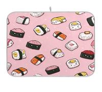 Kcldeci Dish Drying Mat for Kitchen Counter,Kawaii Sushi Roll Sashimi Absorbent Dish Drainer Dish Drying Pad for Countertops,Sinks,Draining Racks 16x18in