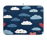 Kcldeci Dish Drying Mat for Kitchen Counter, Raining Clouds and Heart1 Absorbent Dish Drainer Dish Drying Pad for Countertops,Sinks,Draining Racks 18x24in