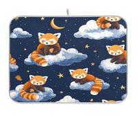 Kcldeci Dish Drying Mat for Kitchen Counter,Red Panda on Cloud Absorbent Dish Drainer Dish Drying Pad for Countertops,Sinks,Draining Racks 16x18in
